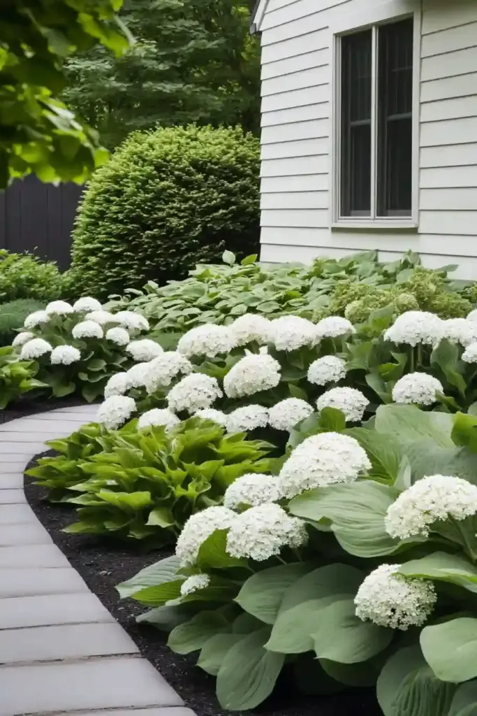 17 Hydrangea And Hostas Landscaping Combinations Sleek & Modern: Oakleaf Hydrangeas & Compact Hostas