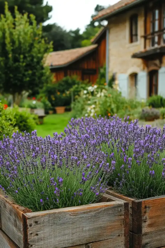 10 Lavender Flower Bed Inspiration: Gorgeous Layouts To Try Rustic Wooden Raised Beds