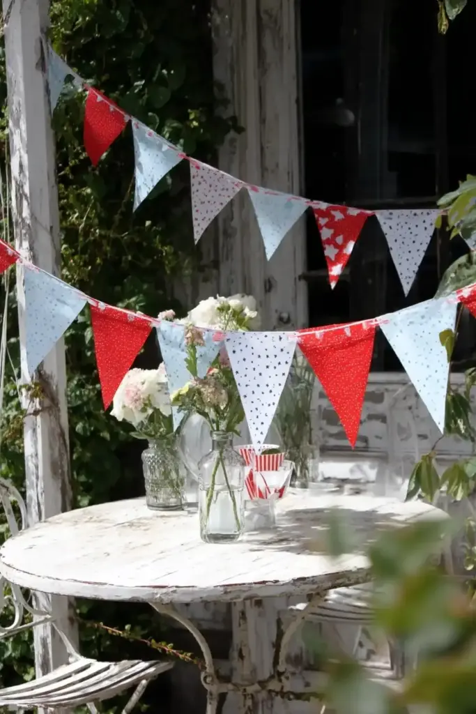 5 Memorial Day Party Decor Ideas for a Patriotic Summer Vibe 10. Drape a Patriotic Bunting Indoors or Out