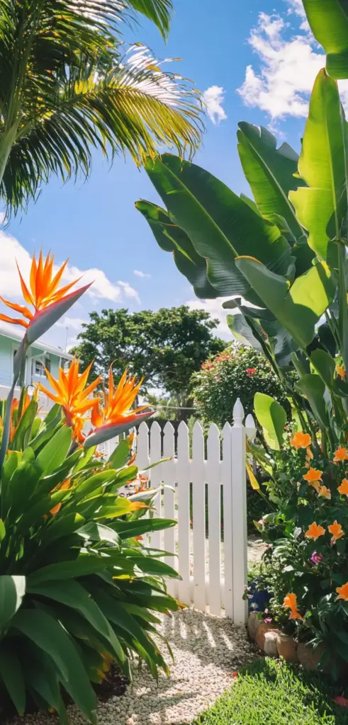 10. Tropical-Inspired Flower Bed Ideas in Front of House