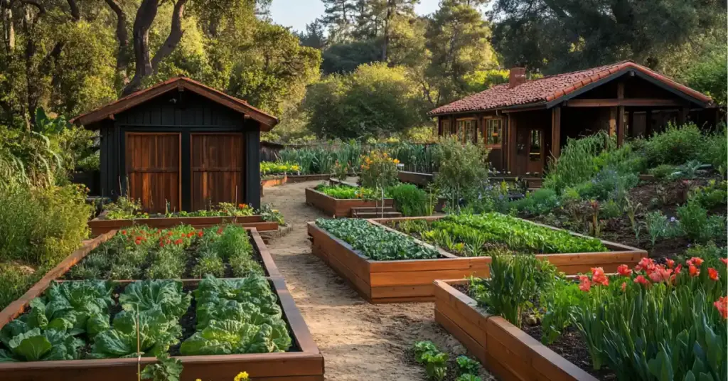 40 Backyard Vegetable Garden Ideas for Homegrown Goodness 11. Colorful Corner with Blooming Borders