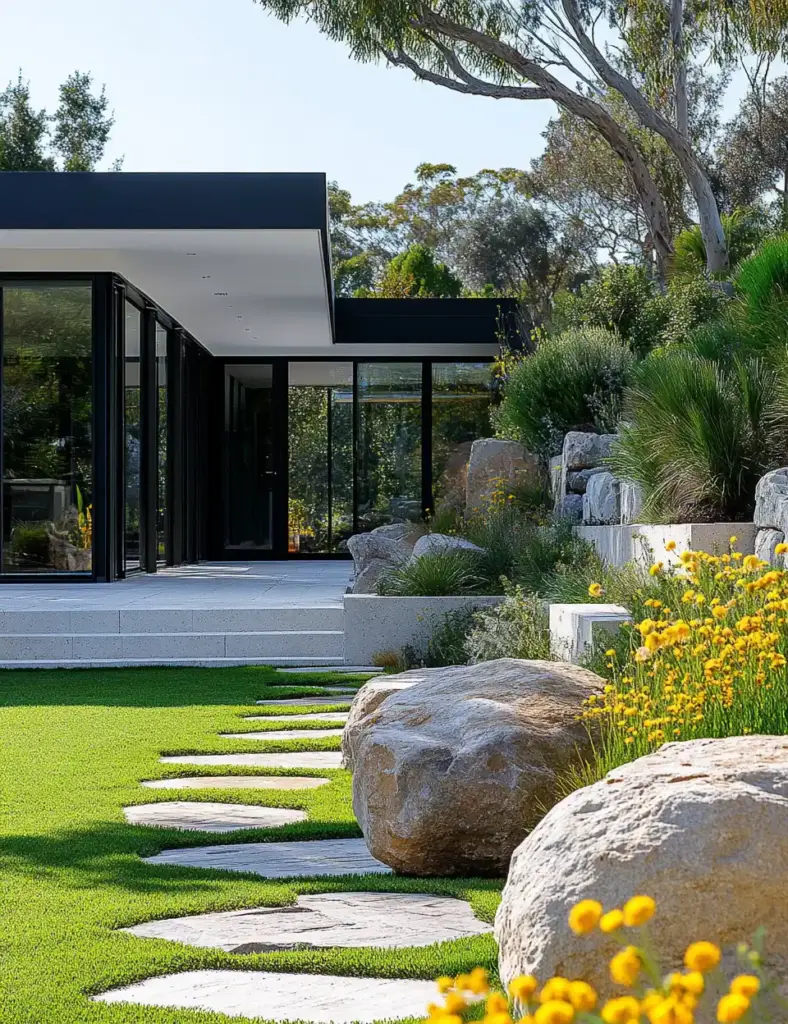 Modern Front Yard Landscaping Ideas for Max Curb Appeal 🌳 11. Mix Textures of Greenery