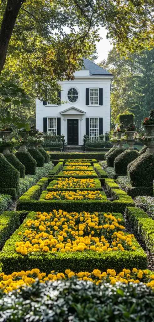 11. Formal Geometric Flower Bed Ideas in Front of House