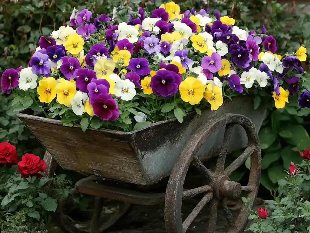 15 Simple Flower Bed Ideas to Transform Your Front Yard 12. Wheelbarrow Flower Bed