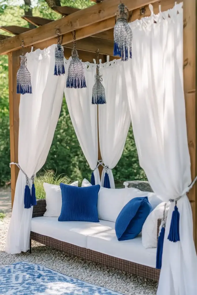 20 Chain Link Fence Privacy Ideas To Cover Them Up! 12. Hang Outdoor Curtains for a Breezy Retreat