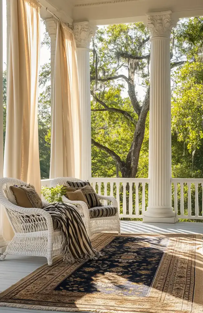 decorative planters for front porch 🧵 13. Layered Outdoor Textiles