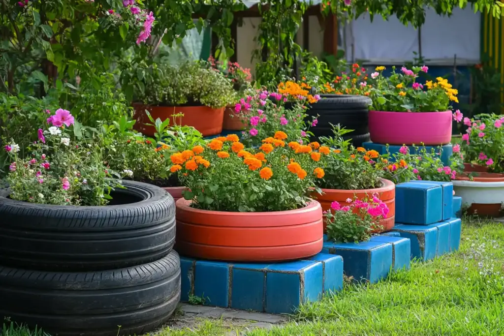 15 Simple Flower Bed Ideas to Transform Your Front Yard 13. Repurposed Tire Flower Bed