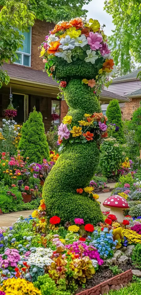 13. Sculptural Shrubs with Floral Accents