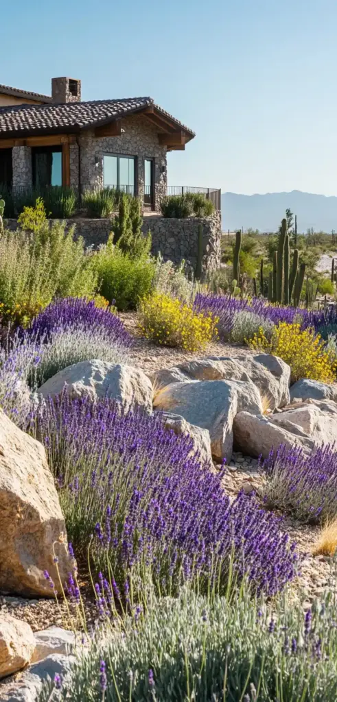 14. Rock Garden Flower Bed Ideas in Front of House