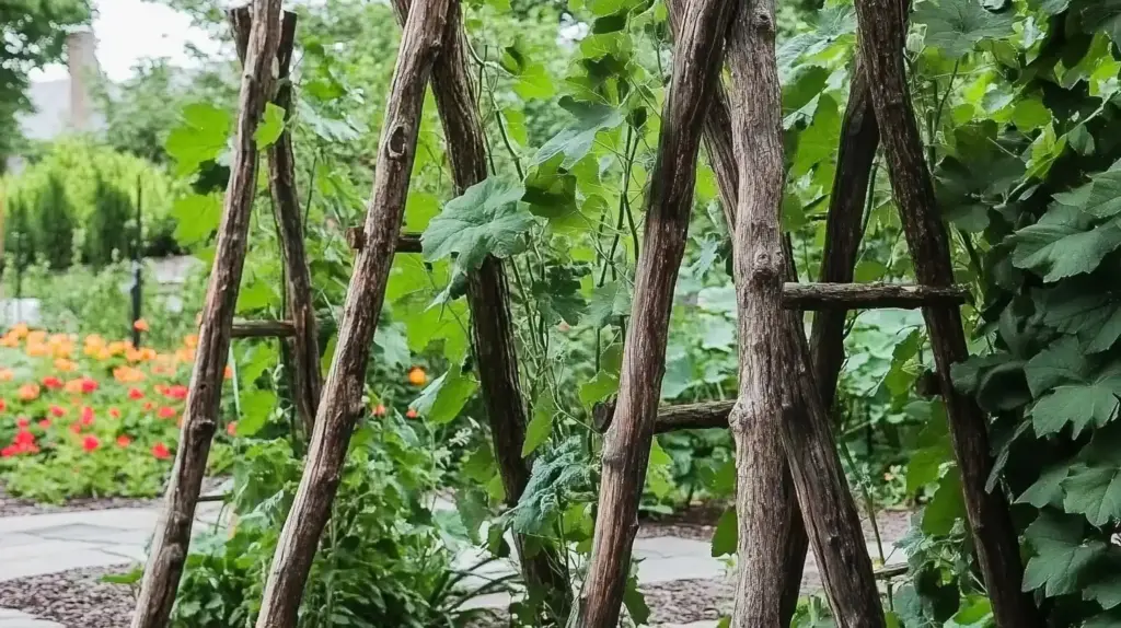 Explore 20 Cucumber Trellis Ideas for a Bountiful Harvest 14. Rustic Branch Trellis