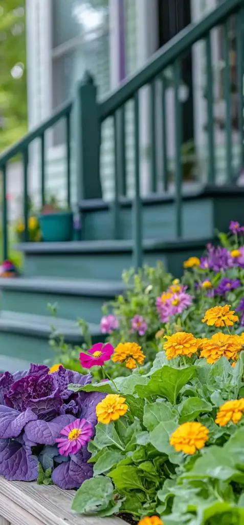15. Front Porch Border Flower Bed Ideas in Front of House