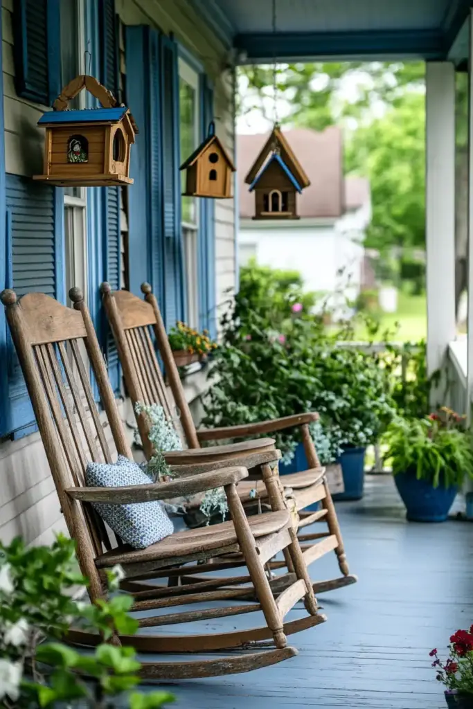 26 Front Porch Landscaping Ideas to Boost Curb Appeal Decorative Birdhouses or Hanging Lanterns