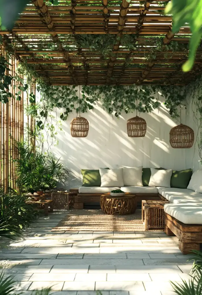 Tropical Oasis: Potted Plants & Bamboo