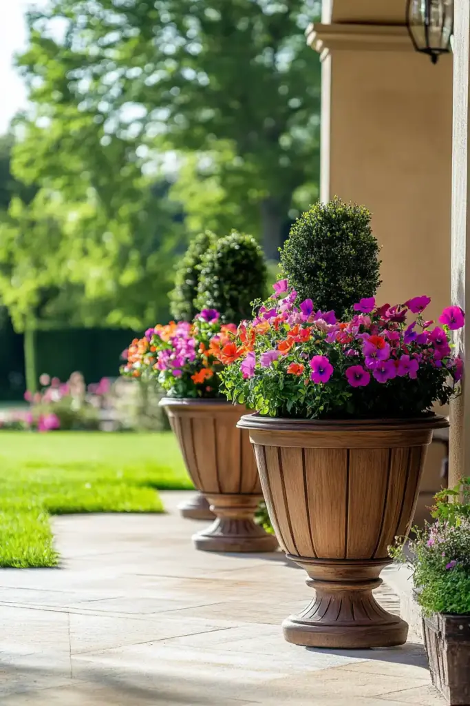 26 Front Porch Landscaping Ideas to Boost Curb Appeal Symmetrical Planters for a Grand Entry