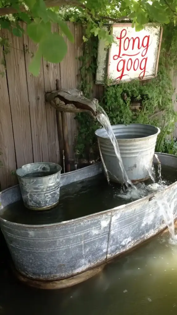 3. Galvanized Bucket Fountain