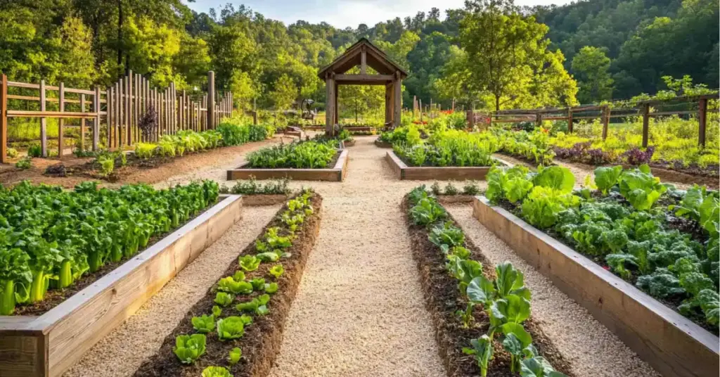 40 Backyard Vegetable Garden Ideas for Homegrown Goodness 34. Nature’s Bounty with Pergola Shade