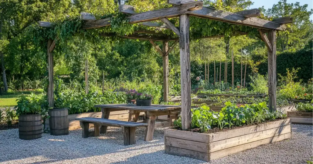40 Backyard Vegetable Garden Ideas for Homegrown Goodness 35. Pergola Paradise for Midday Harvests