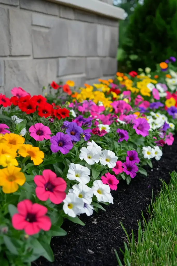 4. Mix Petunias and Daisies for Cheerful Curb Appeal