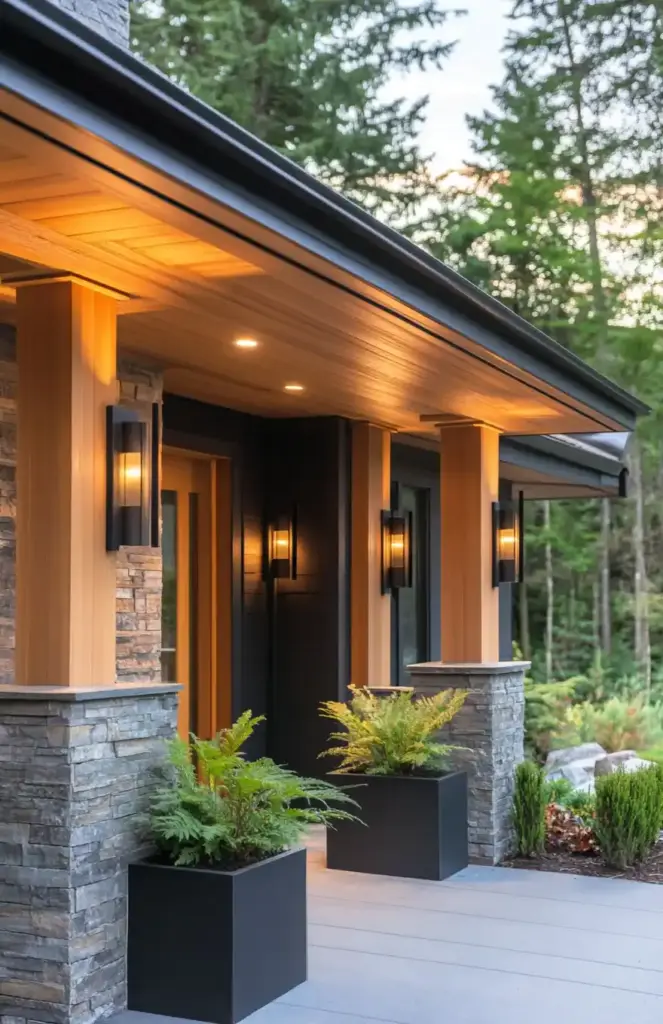 decorative planters for front porch 🧱 5. Mix of Modern Materials