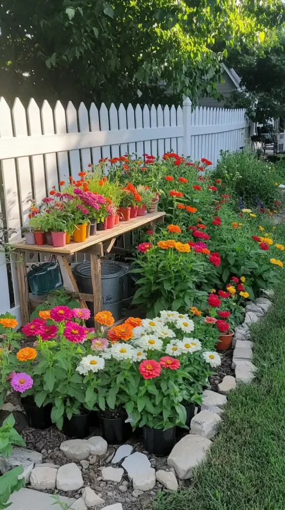 10 Creative Zinnia Garden Along Fence Ideas for a Cozy Yard 5. Creating the Perfect Cut Flower Garden Station