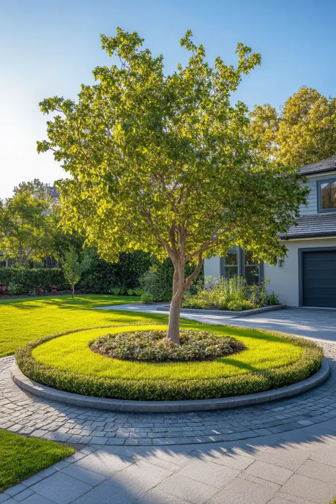 15 Beautiful Ways to Landscape Around Trees (With Rocks, Mulch & More!) 5. Paver Ring Pathway