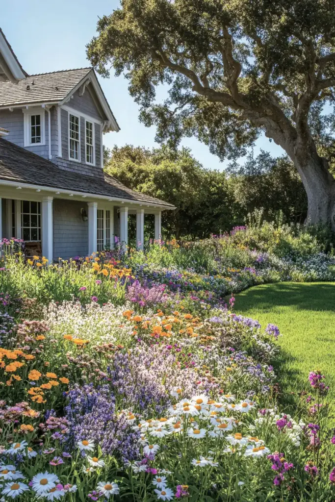 15 Beautiful Ways to Landscape Around Trees (With Rocks, Mulch & More!) 6. Wildflower Meadow Ring