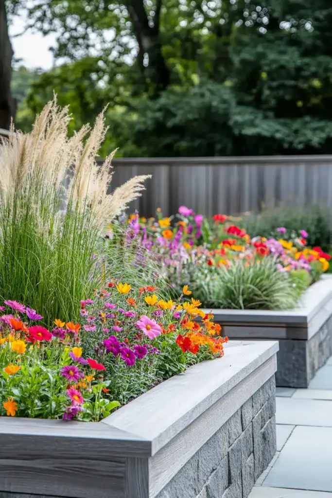 26 Front Porch Landscaping Ideas to Boost Curb Appeal 🌱 8. Raised Garden Beds with Flowers or Herbs