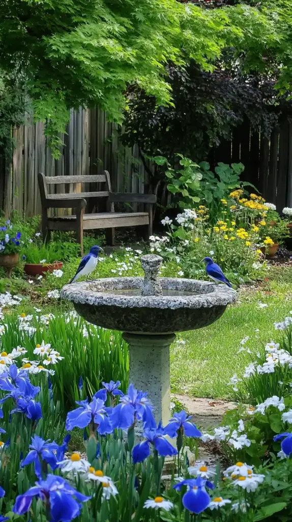 25 Backyard Flower Garden Ideas to Bring Whimsy and Color to Your Outdoor Space 8. Backyard Water Feature Garden