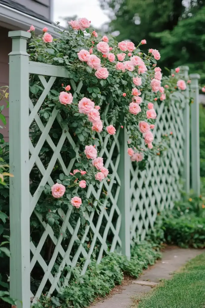 20 Chain Link Fence Privacy Ideas To Cover Them Up! 8. Fix Lattice Panels for Classic Elegance