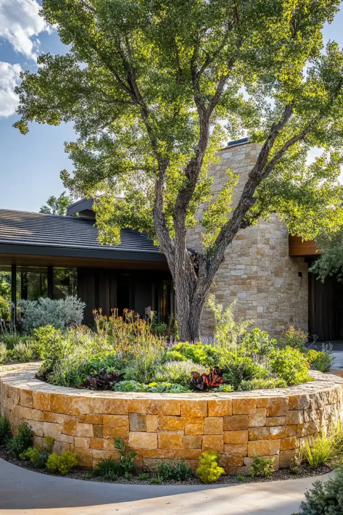 15 Beautiful Ways to Landscape Around Trees (With Rocks, Mulch & More!) 8. Stacked Rock Beds