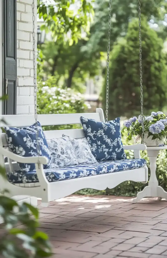 decorative planters for front porch 🌸 9. Vintage Porch Swings