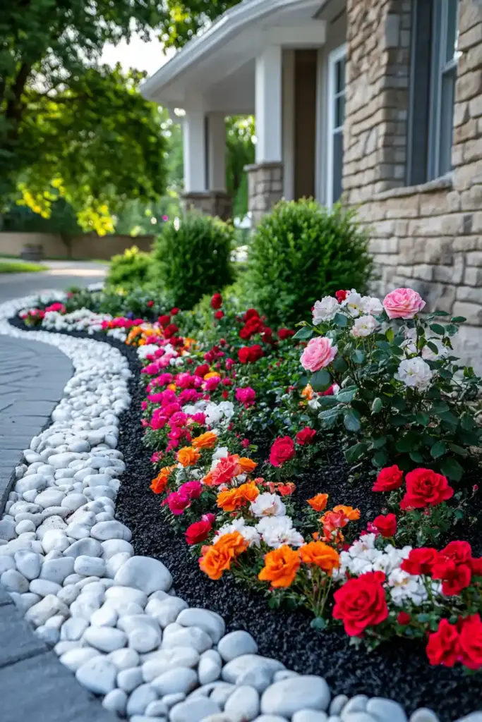 15 Simple Flower Bed Ideas to Transform Your Front Yard 9. River Rock Flower Bed