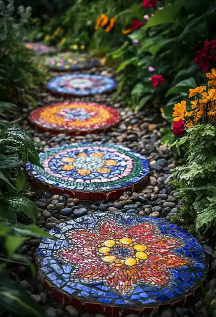 29 Whimsical Garden Ideas for a Dreamy Backyard 9. Mosaic Stepping Stones