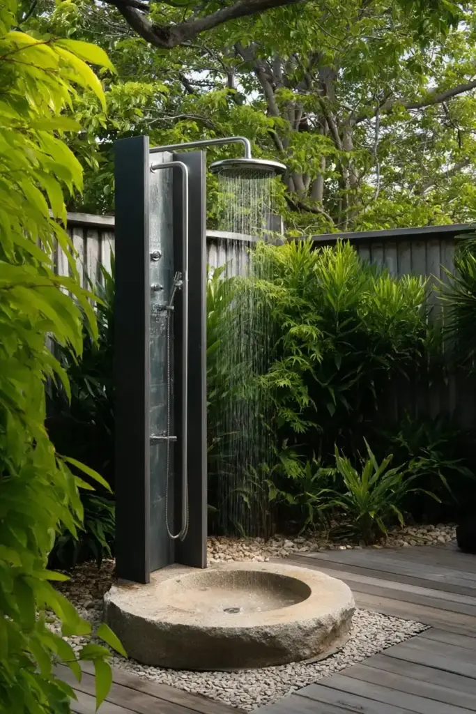 23 Affordable Backyard Renovation Ideas 20. Outdoor Shower or Foot Wash