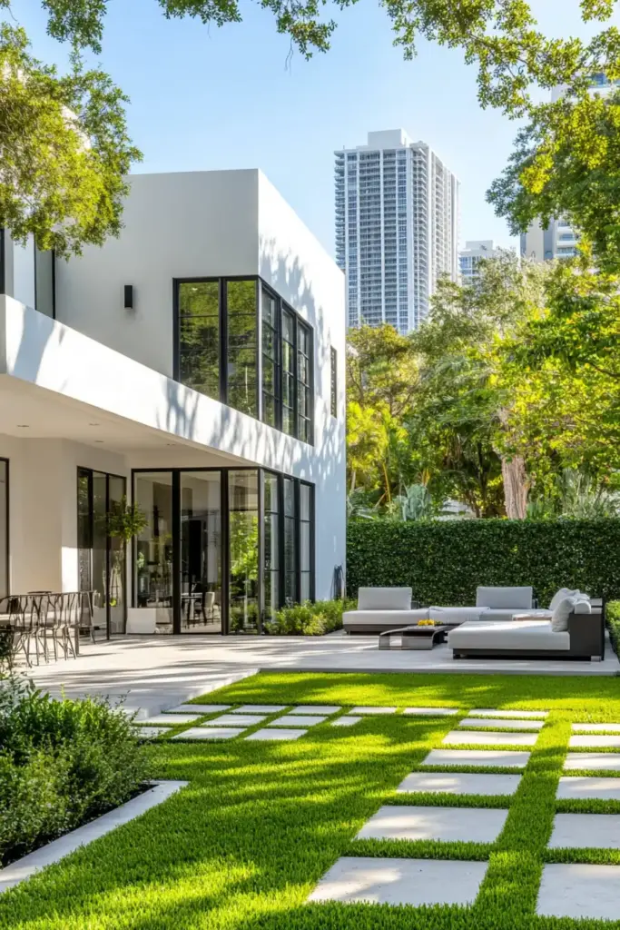 Modern Front Yard Landscaping with Clean Lines and Minimal Ornamentation