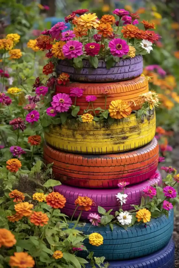 Single Painted Tire Planters