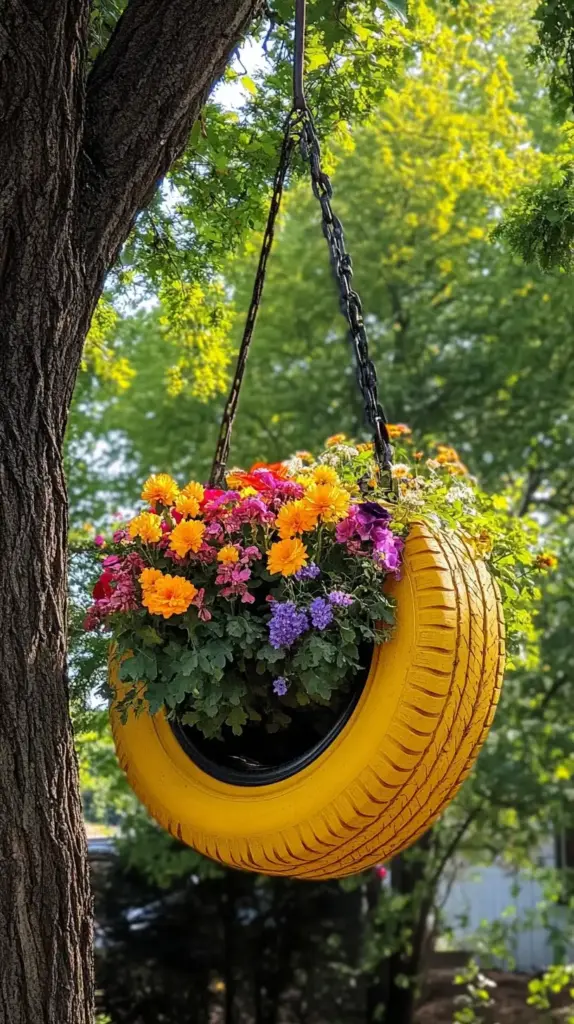 Hanging Tire Flower Planter