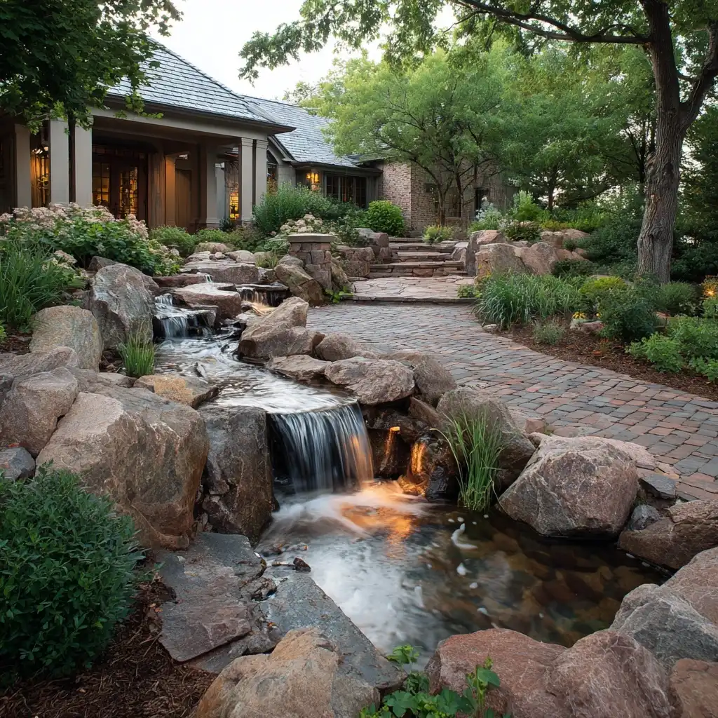 Water Features in Driveway Entry Landscaping
