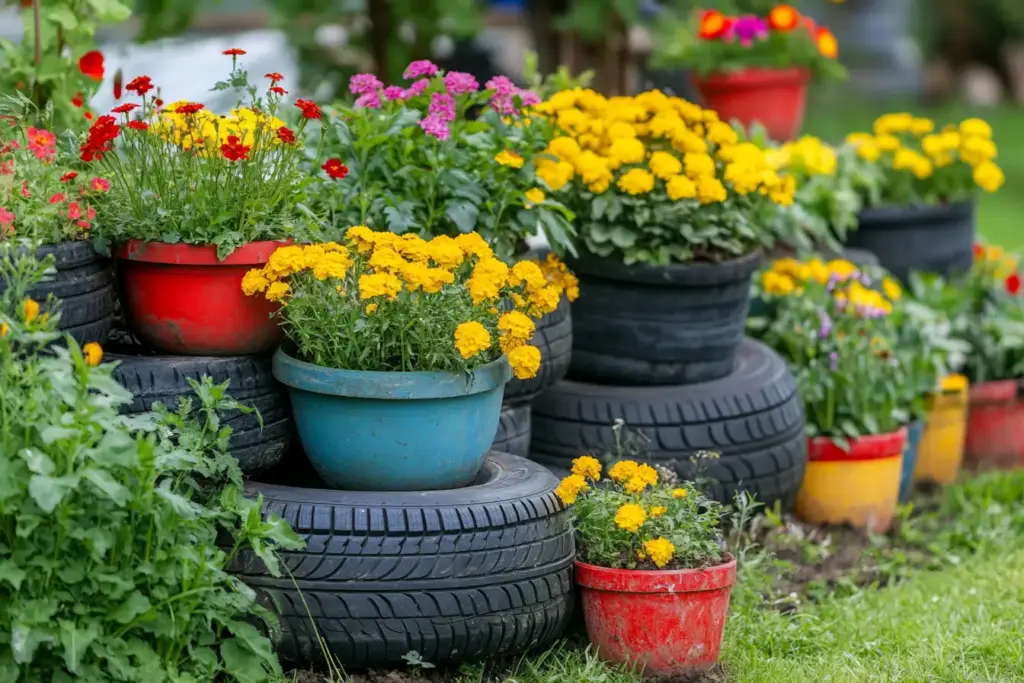 Repurpose Old Tires Flower Bed