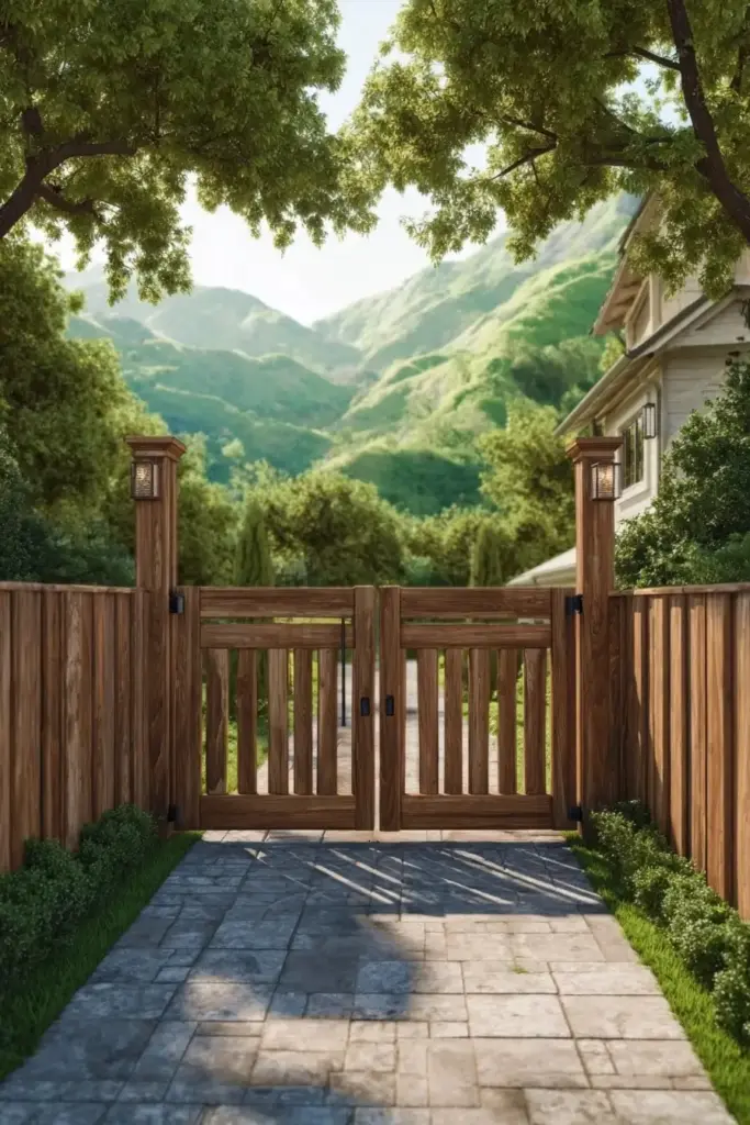 Rustic Sliding Gate with Natural Wood Fencing