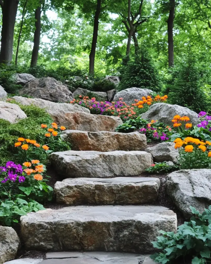 Stone Steps Through a Vibrant Garden