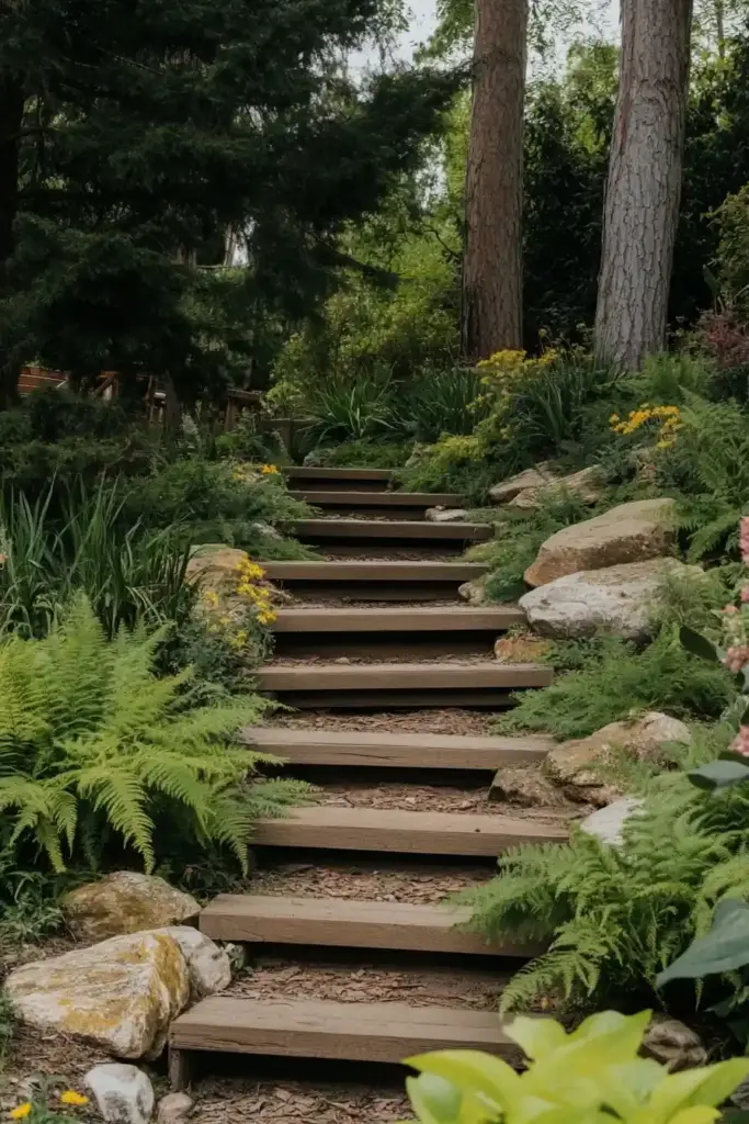 Timber Steps Through Ferns