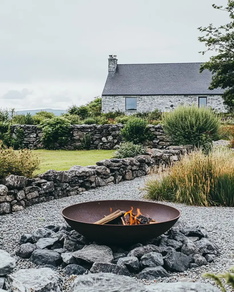 Cozy Firepit with Rustic Stone Surround