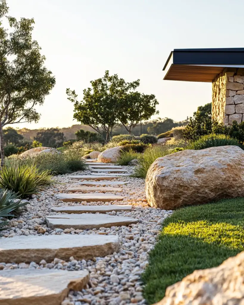 Natural Stone Pathway with Cottage Charm