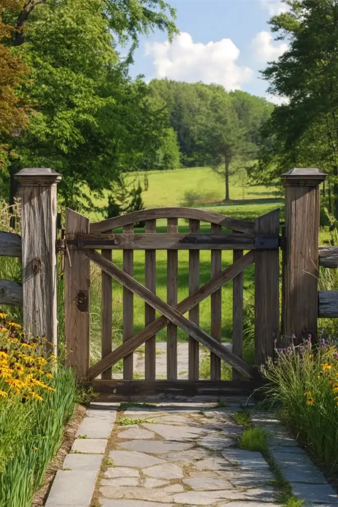 Country-Chic Gate with Rustic Wood Fencing