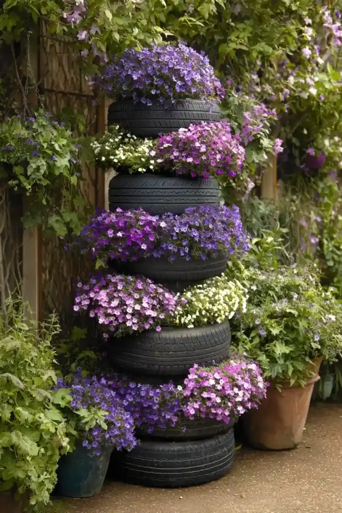 Stacked Tire Planter Towers