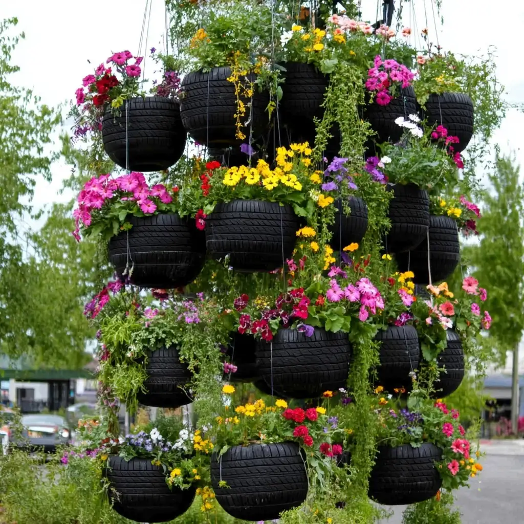 Hanging Tire Gardens