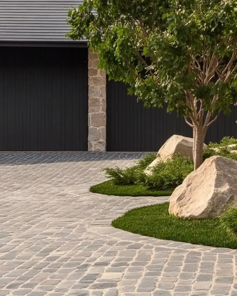 Minimalist Driveway with Natural Stone Accents