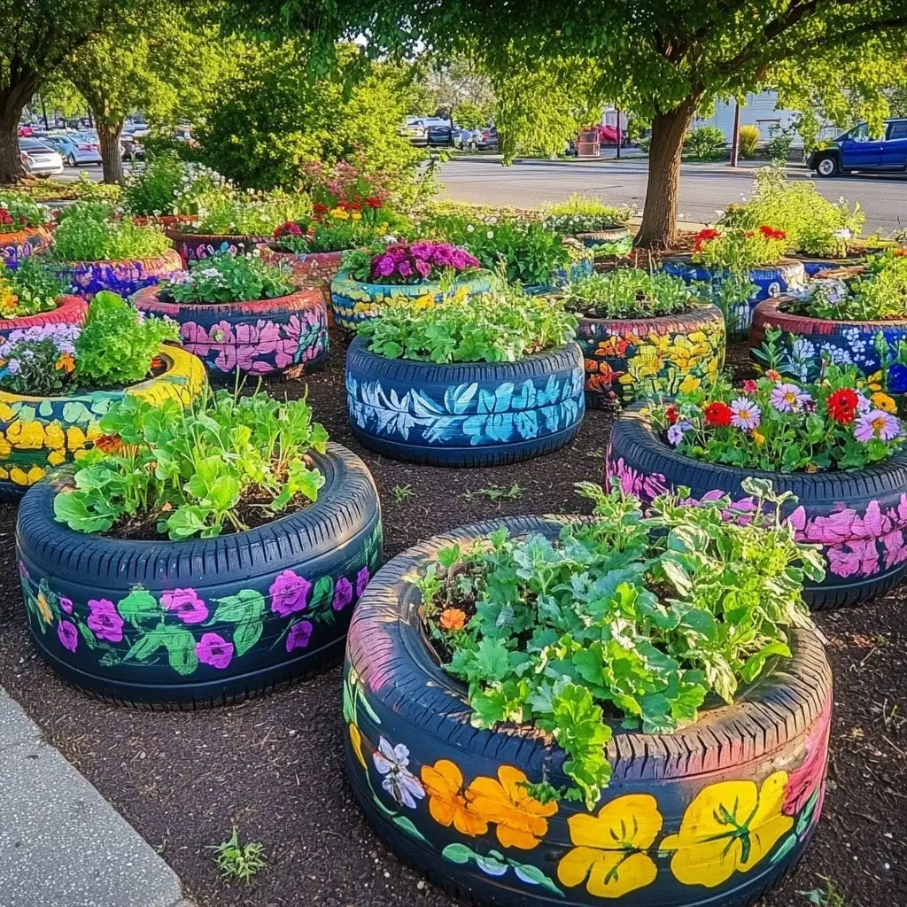 Painted Tire Raised Beds