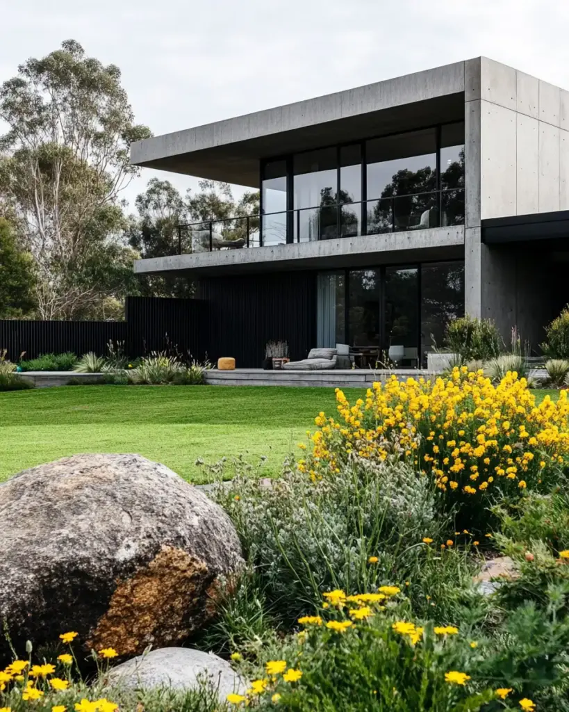 Modern Oasis with Lush Greenery and Stone Accents
